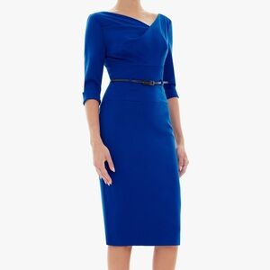 Black Halo 3/4 sleeve Jackie O cobalt blue sheath dress size 4